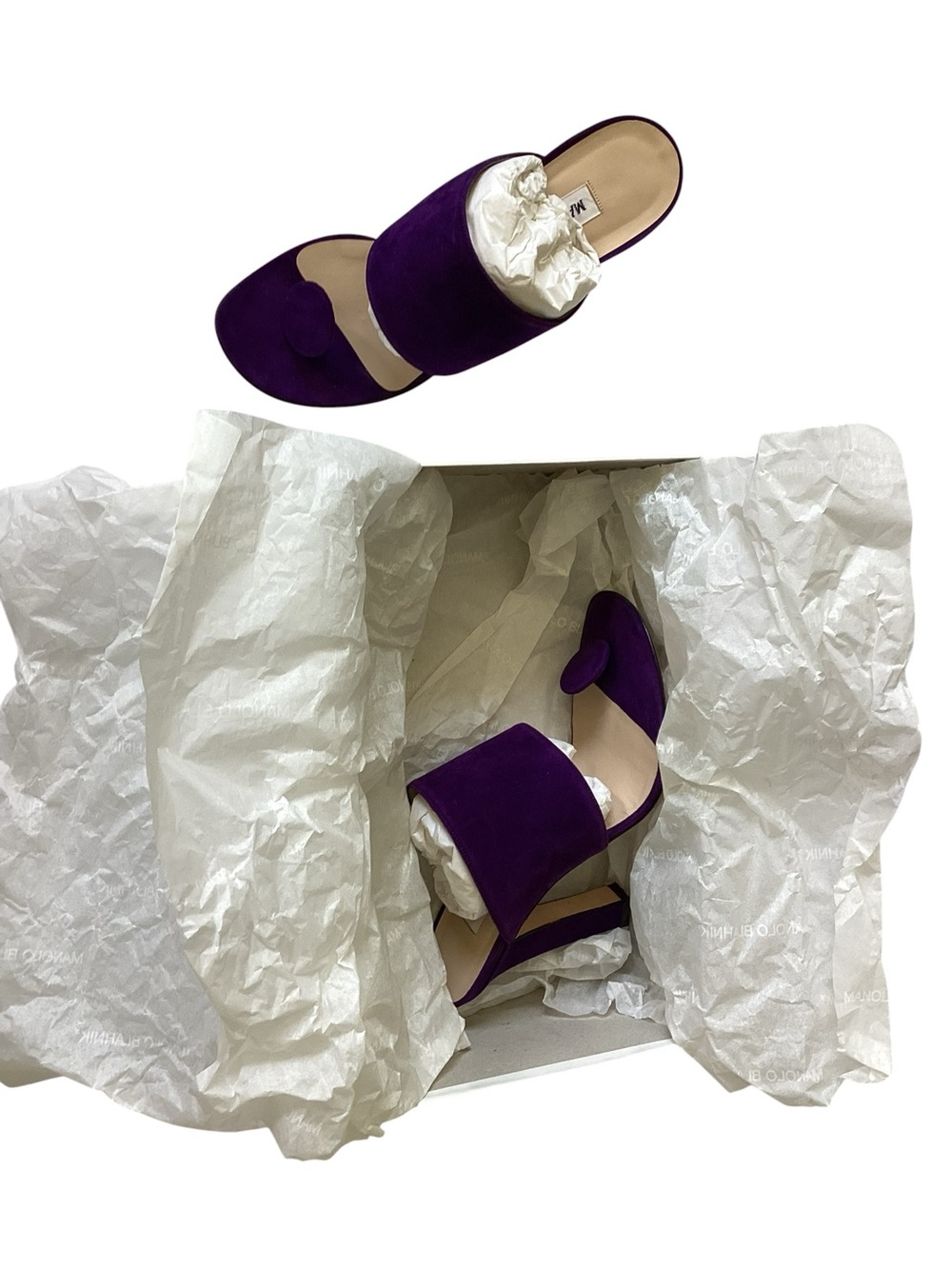 Manolo Blahnik Vintage Leather Purple Suede Open-Toe Mules sz 38 - Picture 13 of 15